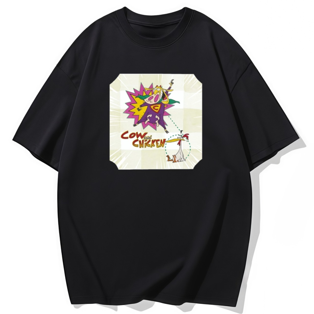 S-3XL大尺碼 卡通雞與牛 短袖T恤女 oversize衣服女裝 棉tee 情侶裝-細節圖2