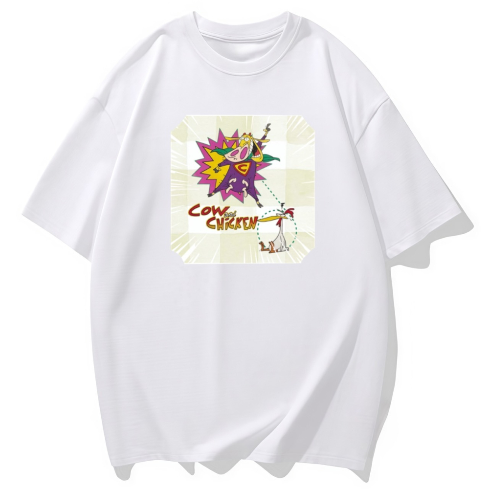 S-3XL大尺碼 卡通雞與牛 短袖T恤女 oversize衣服女裝 棉tee 情侶裝-細節圖3