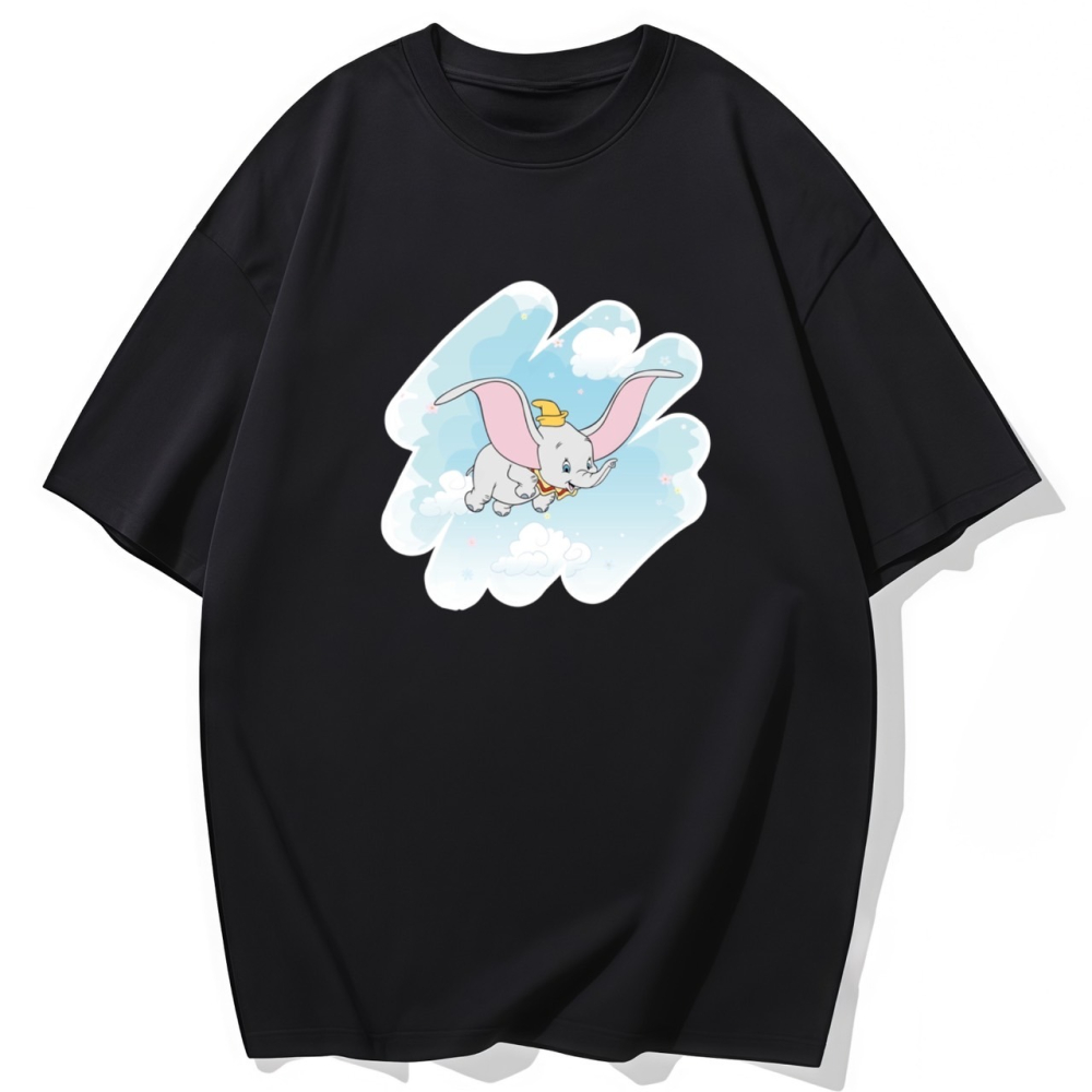 S-3XL大尺碼 小飛象 短袖T恤女 oversize 棉tee 情侶裝-細節圖3