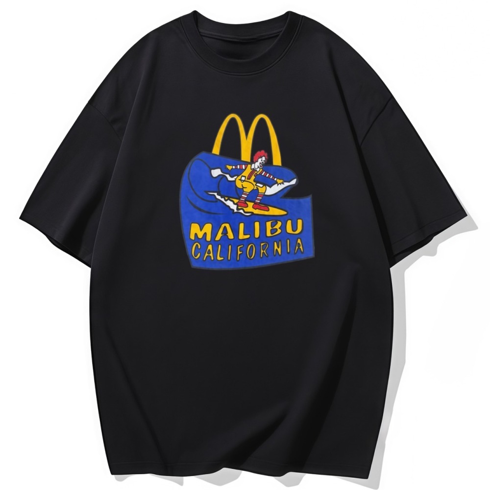 S-3XL大尺碼 麥當勞叔叔衝浪 短袖T恤 oversize 棉tee 情侶裝-細節圖2