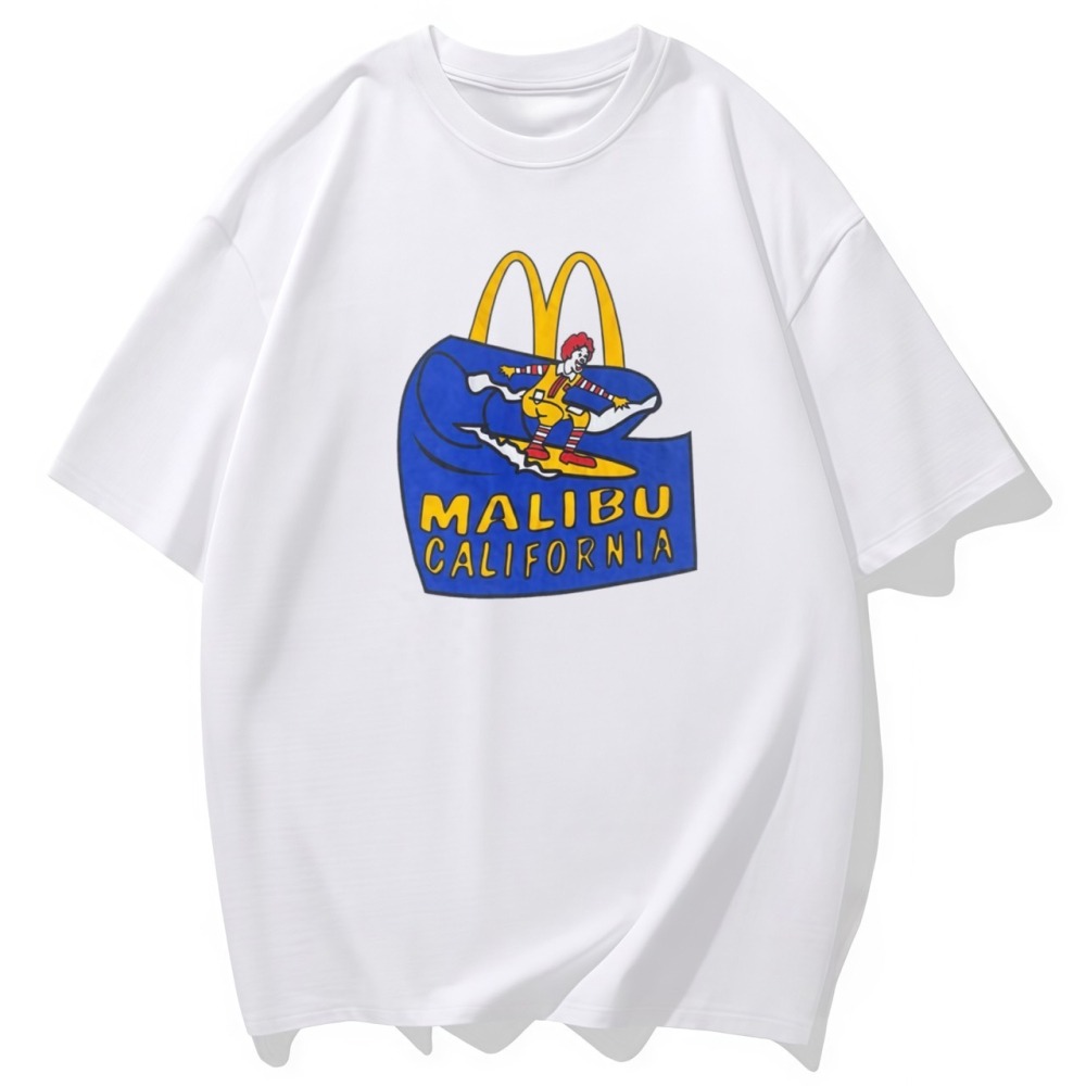 S-3XL大尺碼 麥當勞叔叔衝浪 短袖T恤 oversize 棉tee 情侶裝-細節圖3
