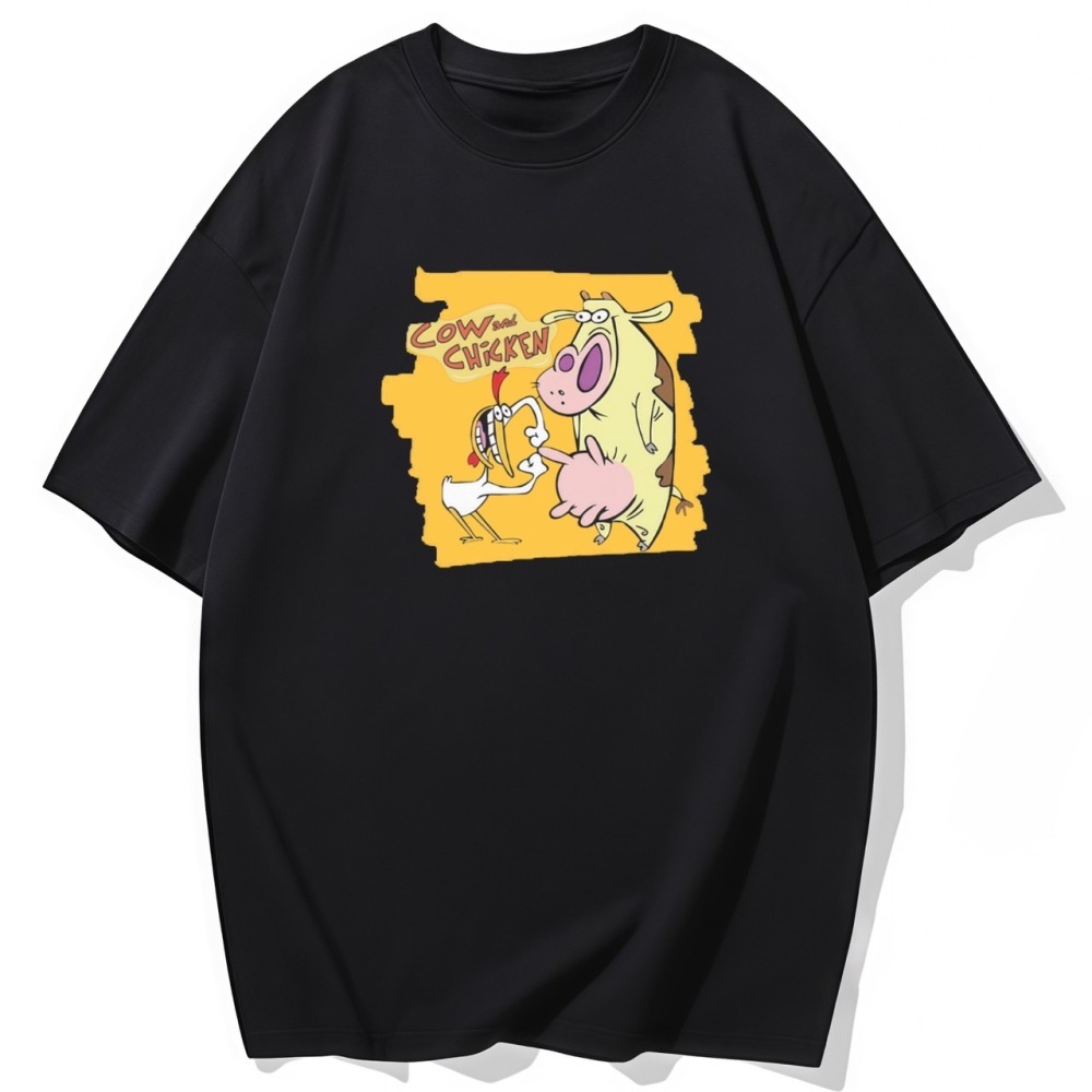 S-3XL大尺碼 卡通雞與牛 短袖T恤女 oversize 衣服 棉tee 情侶裝-細節圖2