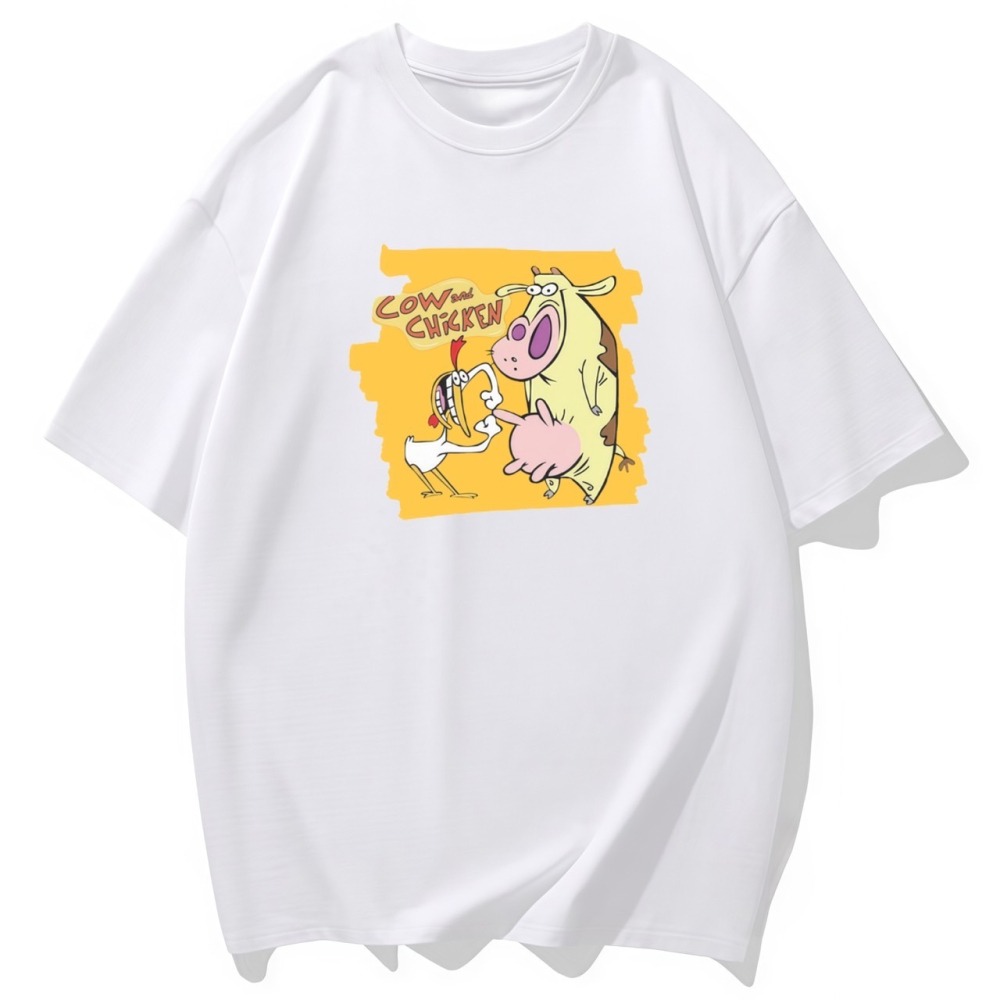 S-3XL大尺碼 卡通雞與牛 短袖T恤女 oversize 衣服 棉tee 情侶裝-細節圖3
