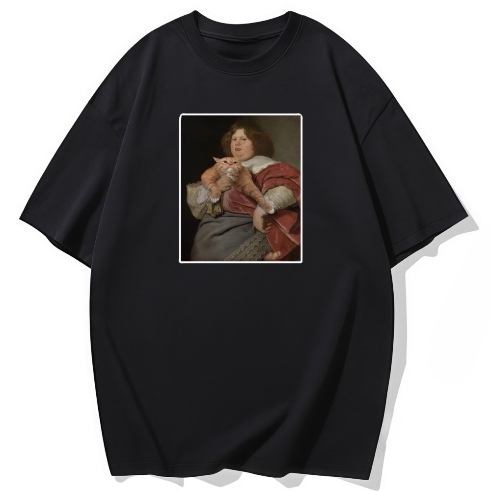 S-3XL大尺碼 貓咪&人 短袖T恤 oversize 棉tee 情侶t-細節圖2