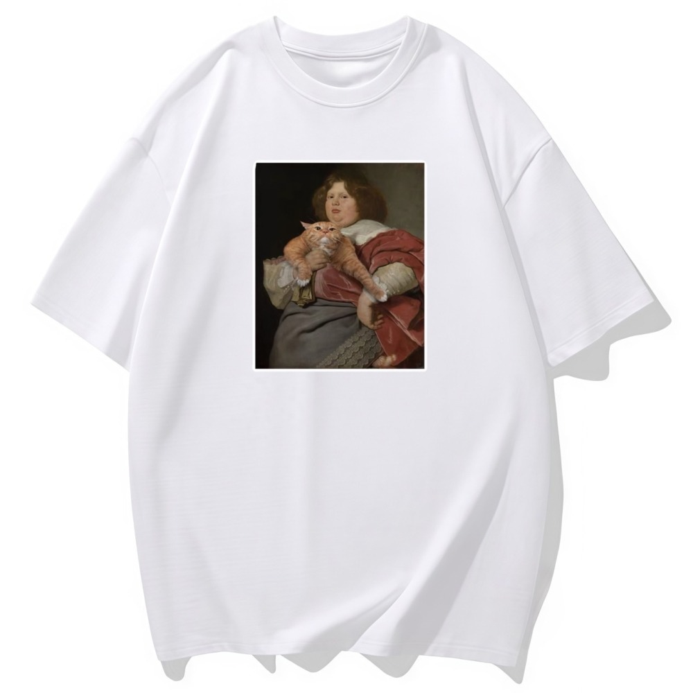 S-3XL大尺碼 貓咪&人 短袖T恤 oversize 棉tee 情侶t-細節圖3