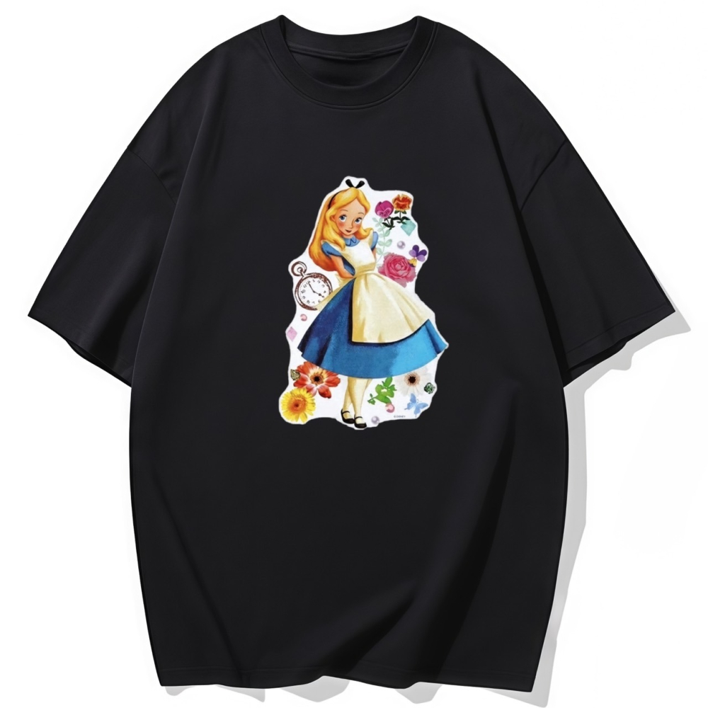大碼棉tee 愛麗絲 短袖t恤女 oversize上衣 情侶裝 長袖t恤-細節圖4