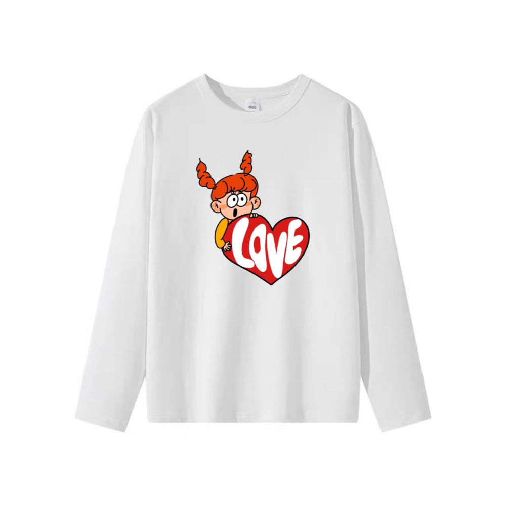 台灣現貨 100%純棉 LOVE可愛女孩愛心 短袖T恤 長袖 兒童 情侶 團體 班服 大尺碼 男女服飾 不撞衫-細節圖3