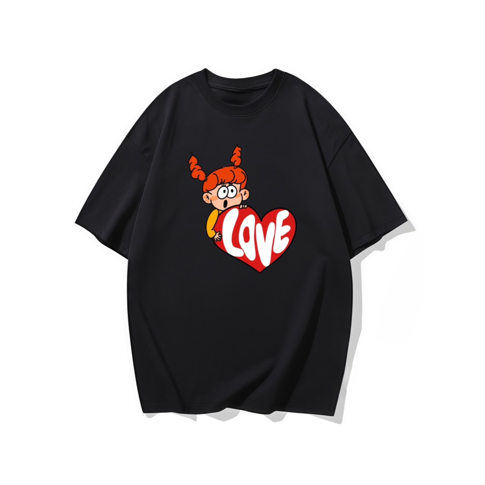 台灣現貨 100%純棉 LOVE可愛女孩愛心 短袖T恤 長袖 兒童 情侶 團體 班服 大尺碼 男女服飾 不撞衫-細節圖4