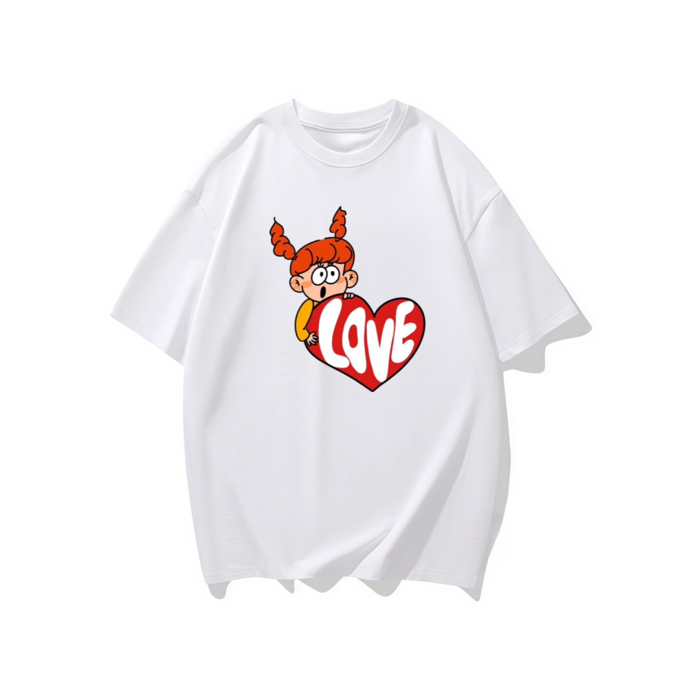 台灣現貨 100%純棉 LOVE可愛女孩愛心 短袖T恤 長袖 兒童 情侶 團體 班服 大尺碼 男女服飾 不撞衫-細節圖5