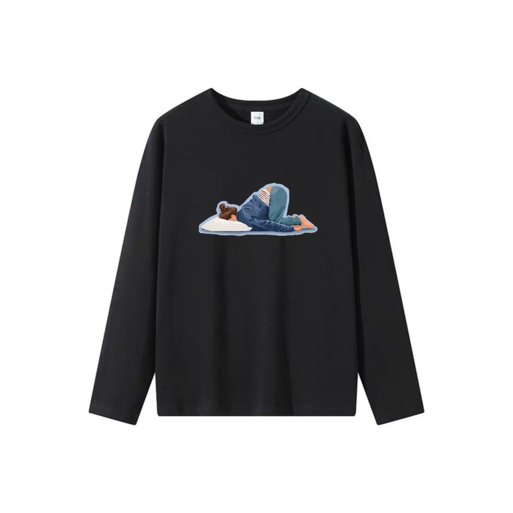 台灣現貨 100%重磅純棉 今天不想動 女孩趴在枕頭裡 短袖t恤 長袖 兒童 情侶 大尺碼上衣 男女生服飾-細節圖2