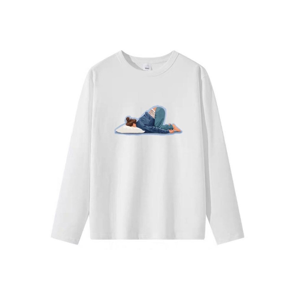 台灣現貨 100%重磅純棉 今天不想動 女孩趴在枕頭裡 短袖t恤 長袖 兒童 情侶 大尺碼上衣 男女生服飾-細節圖3