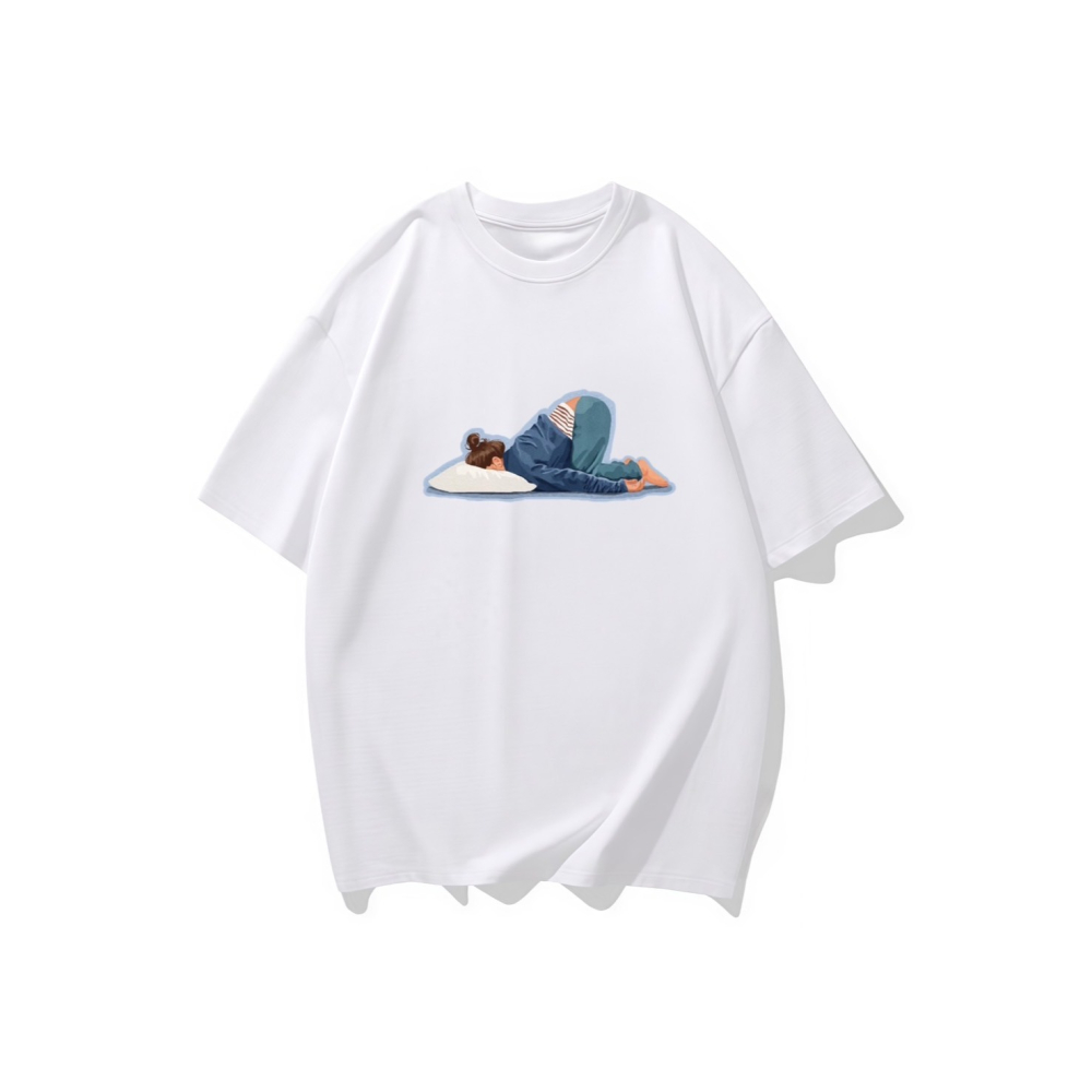 台灣現貨 100%重磅純棉 今天不想動 女孩趴在枕頭裡 短袖t恤 長袖 兒童 情侶 大尺碼上衣 男女生服飾-細節圖5