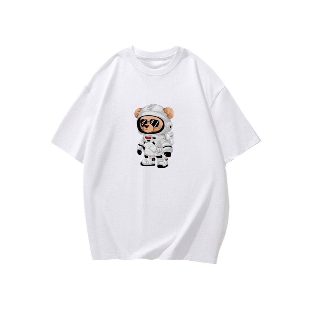 台灣現貨 100%重磅純棉 熊熊戴墨鏡太空人印花 短袖t恤 長袖 兒童 情侶 團體 客製化上衣 男女裝服飾-細節圖2