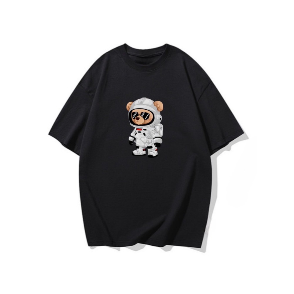 台灣現貨 100%重磅純棉 熊熊戴墨鏡太空人印花 短袖t恤 長袖 兒童 情侶 團體 客製化上衣 男女裝服飾-細節圖3