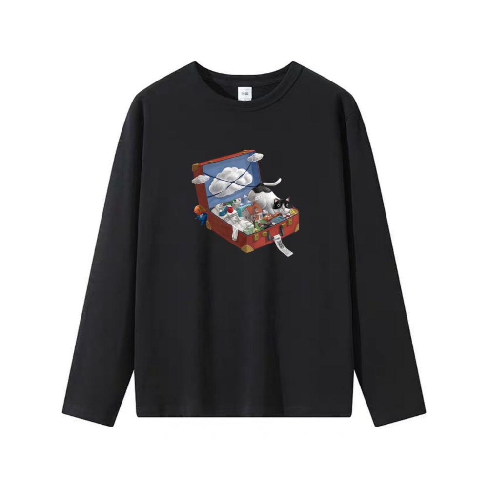 台灣現貨 100%重磅純棉 皮箱裡的世界 可愛夢幻印花 短袖t恤 長袖 兒童 情侶 團體 客製化 家族 不撞衫-細節圖4