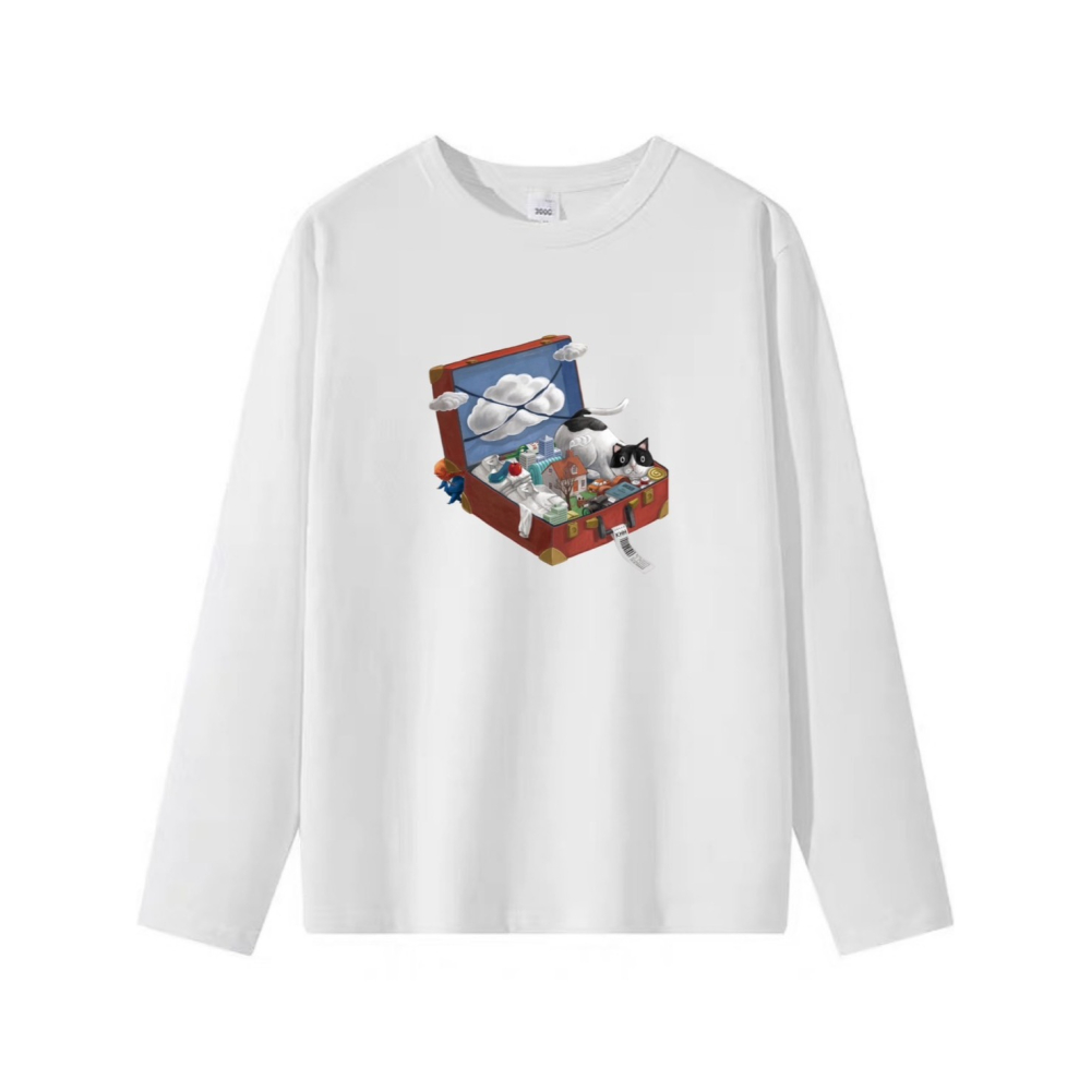 台灣現貨 100%重磅純棉 皮箱裡的世界 可愛夢幻印花 短袖t恤 長袖 兒童 情侶 團體 客製化 家族 不撞衫-細節圖5