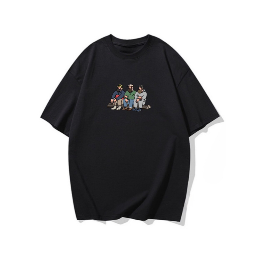 台灣現貨 100%重磅純棉 美式露營運動 大鬍子發呆印花 短袖t恤 長袖 兒童 情侶 團體 大尺碼 不撞衫棉t-細節圖2