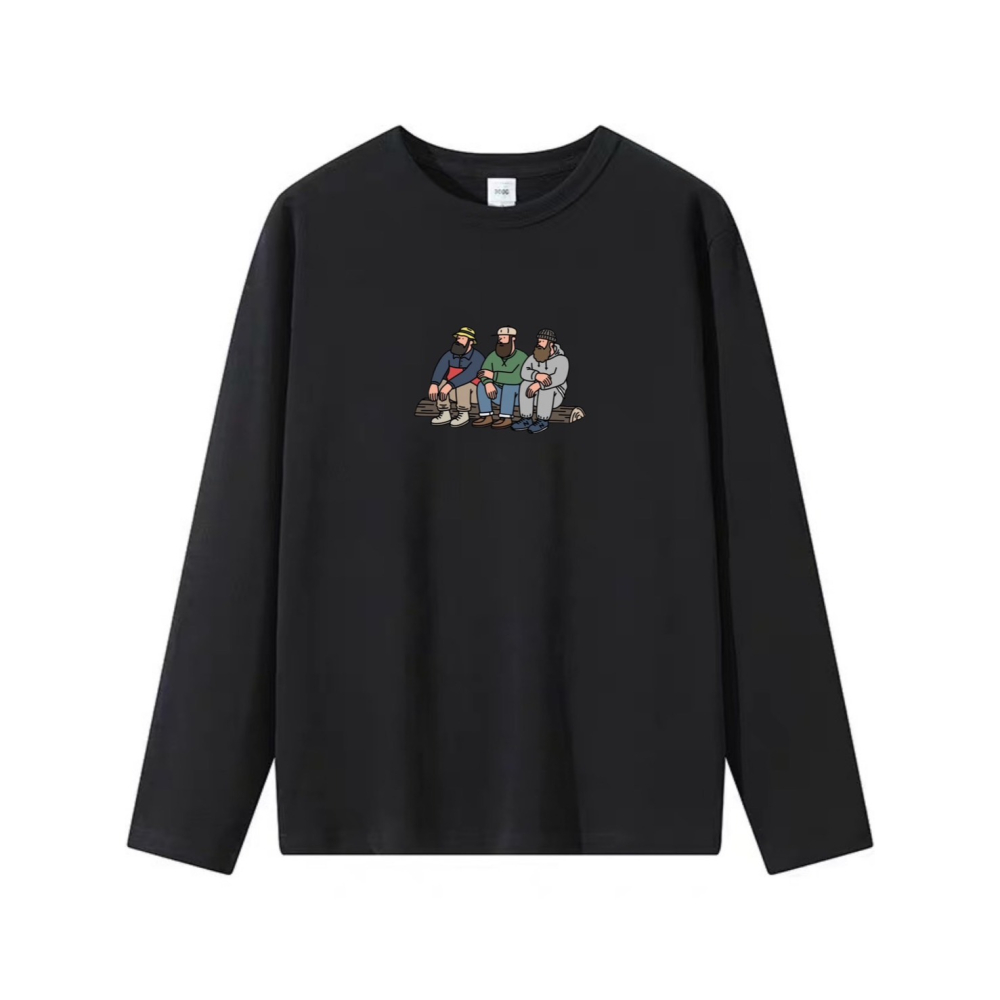 台灣現貨 100%重磅純棉 美式露營運動 大鬍子發呆印花 短袖t恤 長袖 兒童 情侶 團體 大尺碼 不撞衫棉t-細節圖3