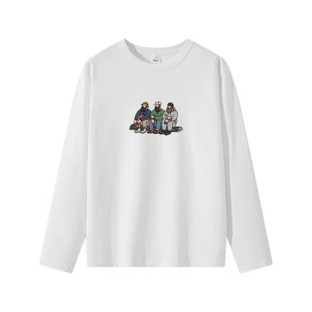 台灣現貨 100%重磅純棉 美式露營運動 大鬍子發呆印花 短袖t恤 長袖 兒童 情侶 團體 大尺碼 不撞衫棉t-細節圖4