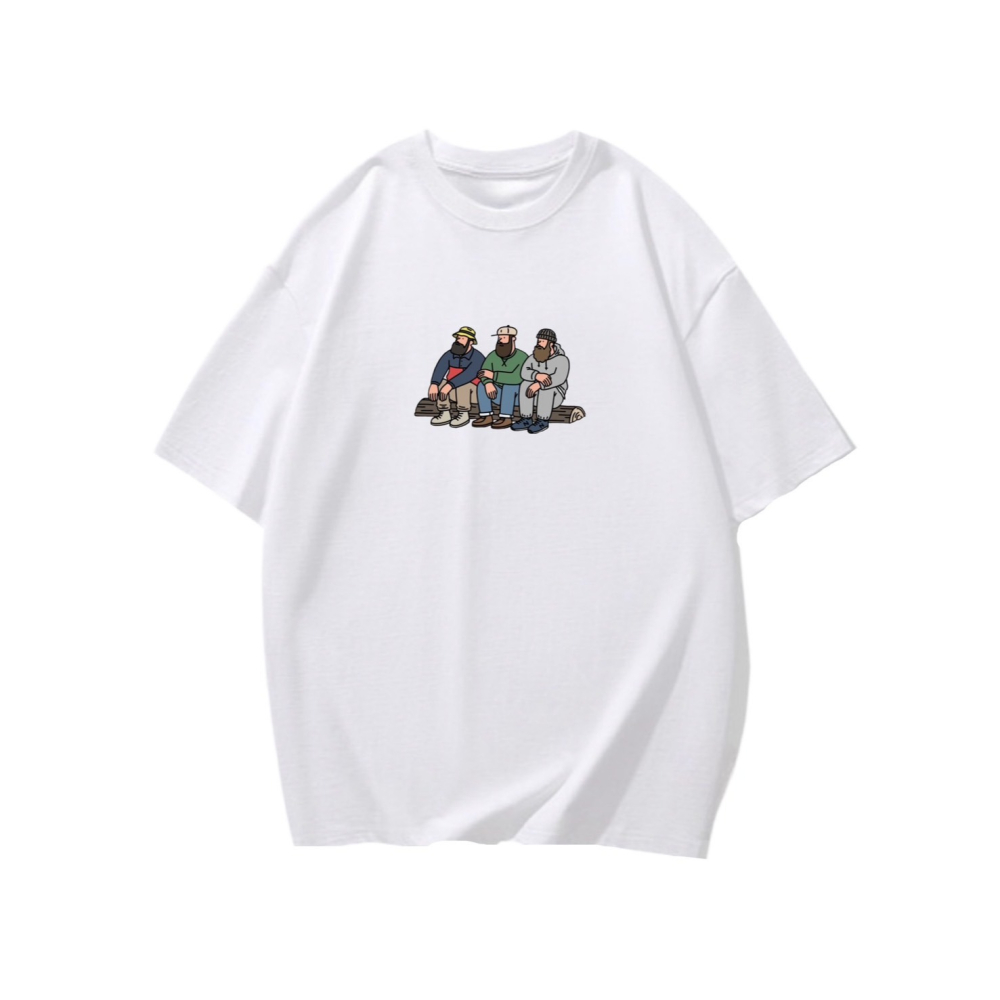 台灣現貨 100%重磅純棉 美式露營運動 大鬍子發呆印花 短袖t恤 長袖 兒童 情侶 團體 大尺碼 不撞衫棉t-細節圖5