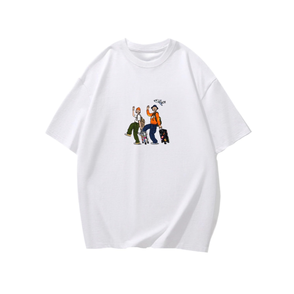 台灣現貨 100%重磅純棉 拖著行李箱出國旅行去 人物印花 短袖t恤 長袖 兒童 團體 客製化 家庭旅遊 女裝-細節圖2