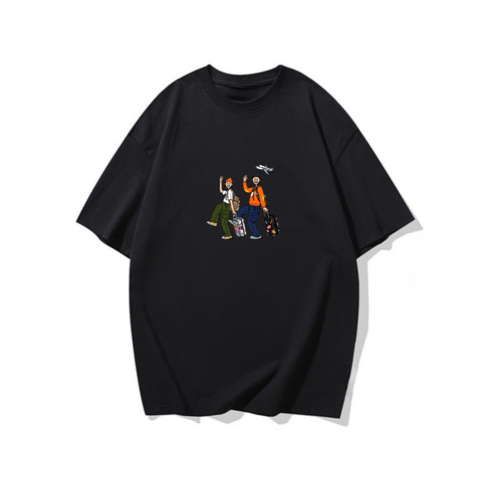 台灣現貨 100%重磅純棉 拖著行李箱出國旅行去 人物印花 短袖t恤 長袖 兒童 團體 客製化 家庭旅遊 女裝-細節圖3