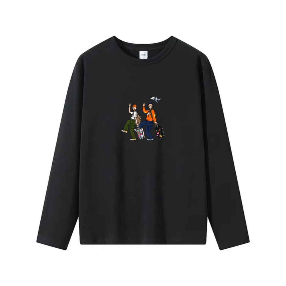 台灣現貨 100%重磅純棉 拖著行李箱出國旅行去 人物印花 短袖t恤 長袖 兒童 團體 客製化 家庭旅遊 女裝-細節圖4