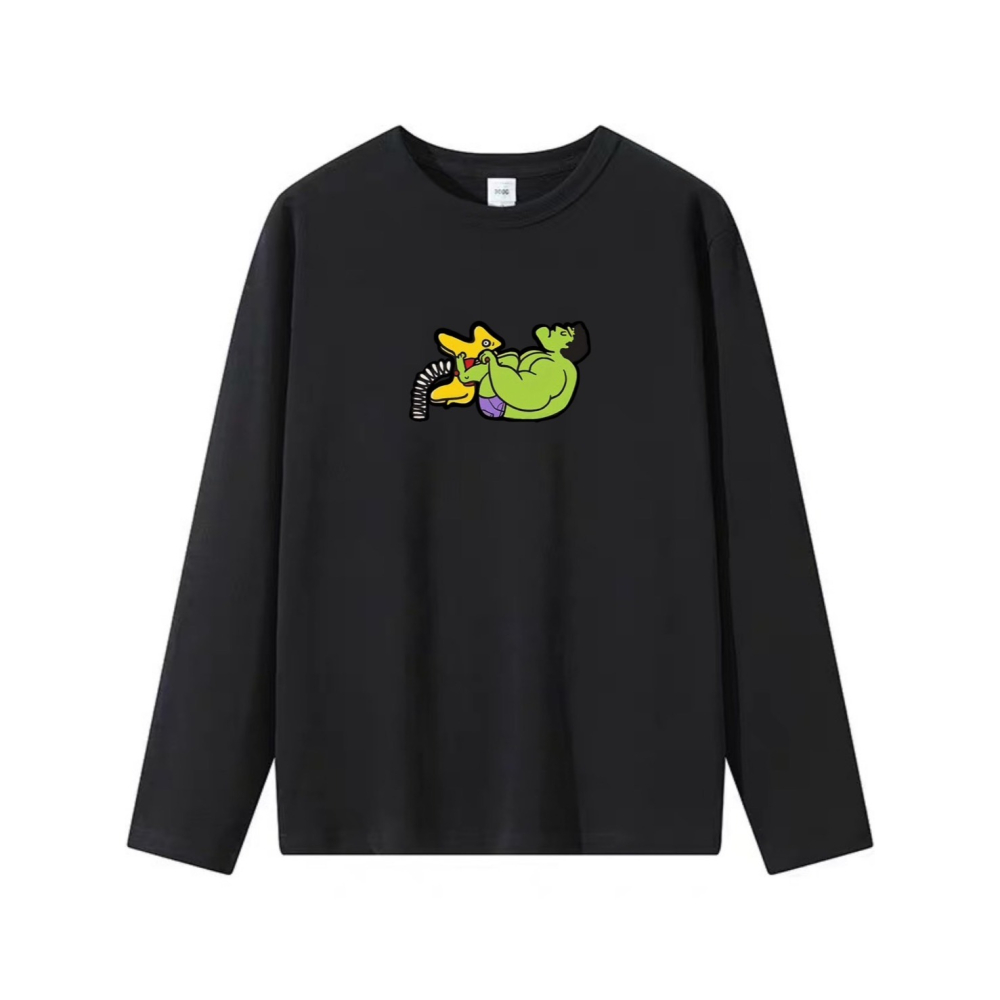 台灣現貨 100%重磅純棉 綠巨人浩克玩搖搖馬 趣味印花 短袖t恤 長袖 兒童 團體 情侶 客製化 不撞衫上衣-細節圖4