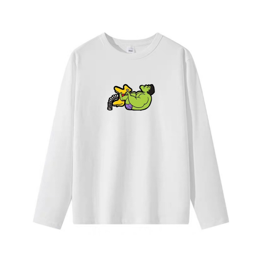 台灣現貨 100%重磅純棉 綠巨人浩克玩搖搖馬 趣味印花 短袖t恤 長袖 兒童 團體 情侶 客製化 不撞衫上衣-細節圖5