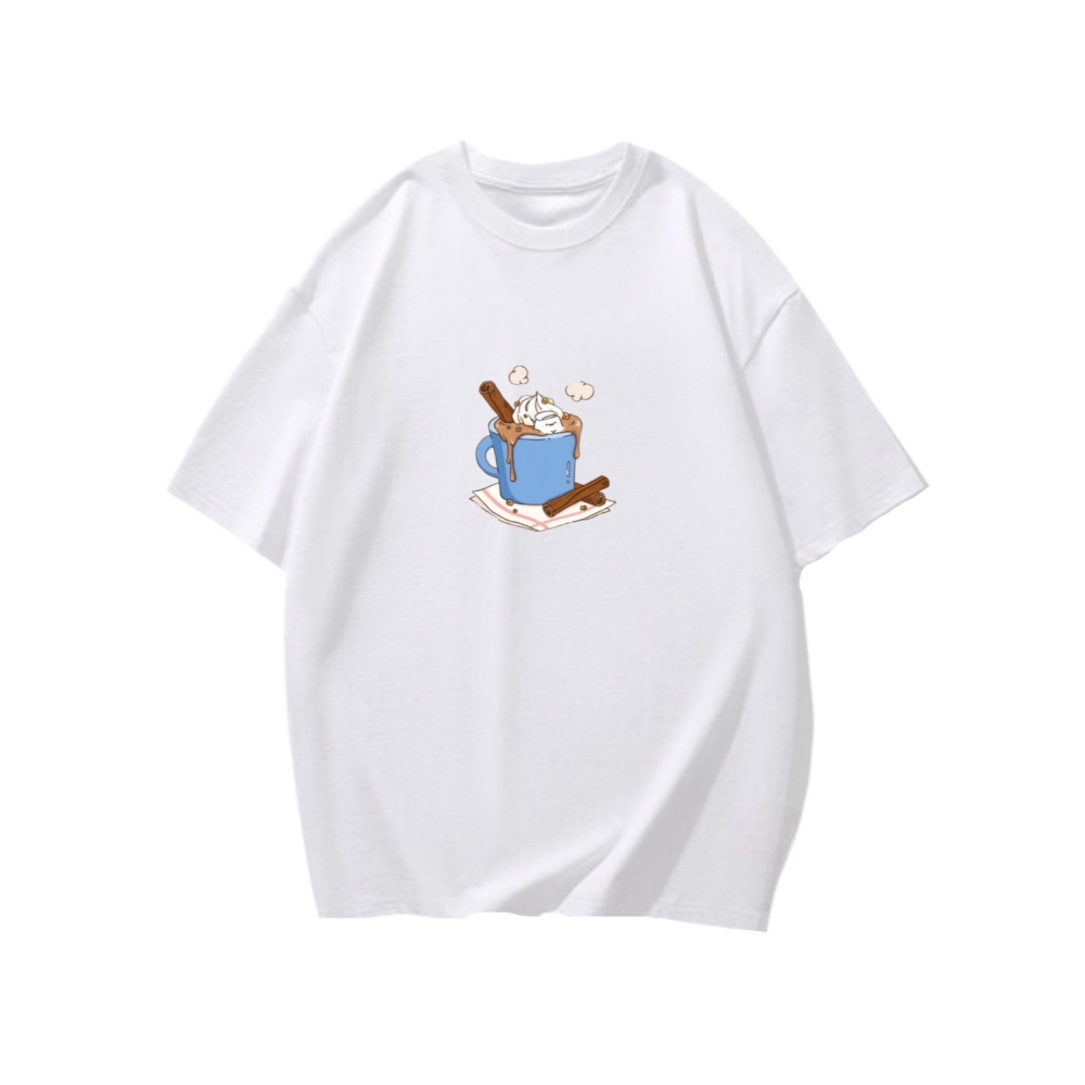 台灣現貨 100%重磅純棉 棉花糖人泡巧克力溫泉 可愛印花 短袖t恤 長袖 兒童 情侶 團體 家庭 不撞衫女裝-細節圖2