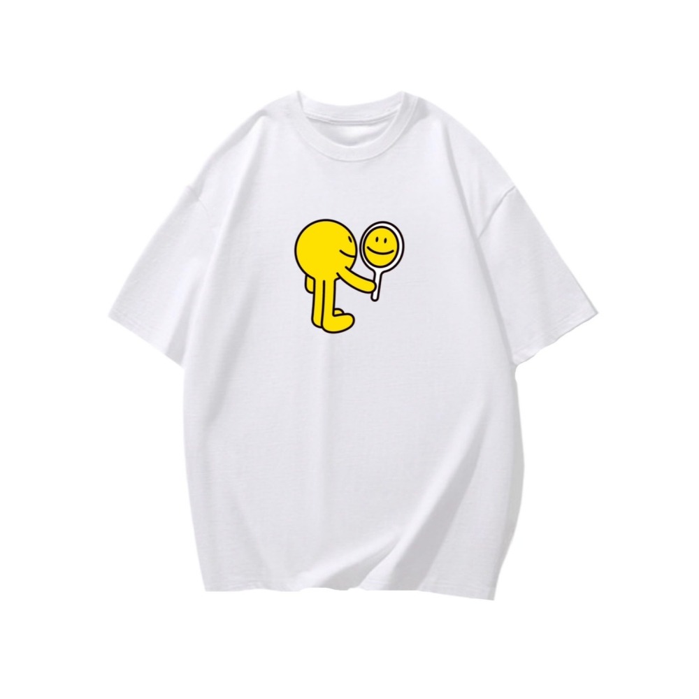 台灣現貨 100%重磅純棉 小黃人照鏡子 可愛印花 短袖t恤 長袖 兒童 情侶 團體 家庭 大尺碼 男女裝服飾-細節圖2