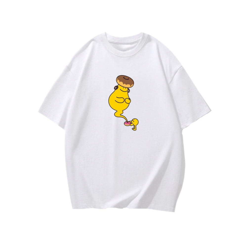 台灣現貨 100%重磅純棉 小黃人甜甜圈精靈 可愛印花 短袖t恤 長袖 兒童 情侶 團體 班服 社團 男女通用-細節圖2