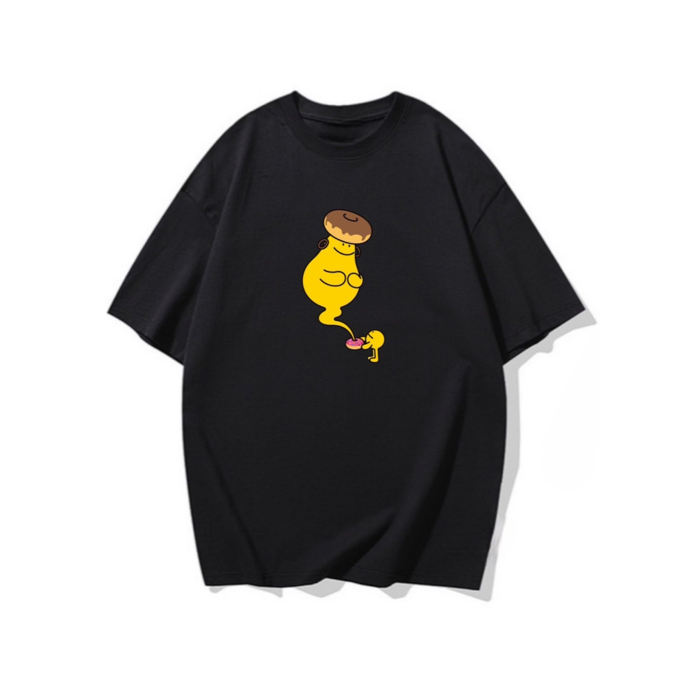 台灣現貨 100%重磅純棉 小黃人甜甜圈精靈 可愛印花 短袖t恤 長袖 兒童 情侶 團體 班服 社團 男女通用-細節圖3