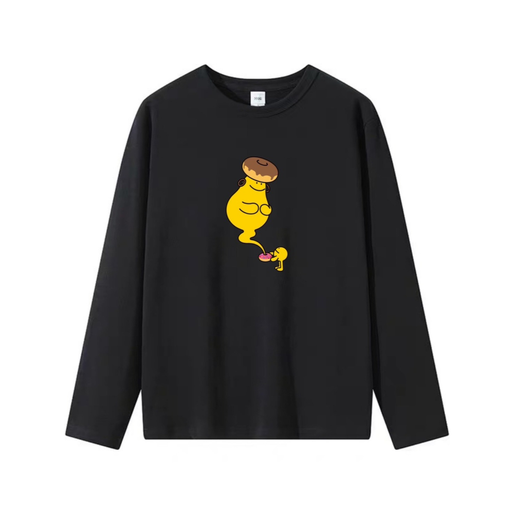 台灣現貨 100%重磅純棉 小黃人甜甜圈精靈 可愛印花 短袖t恤 長袖 兒童 情侶 團體 班服 社團 男女通用-細節圖4