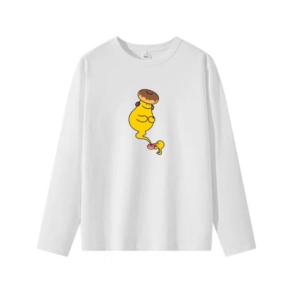 台灣現貨 100%重磅純棉 小黃人甜甜圈精靈 可愛印花 短袖t恤 長袖 兒童 情侶 團體 班服 社團 男女通用-細節圖5