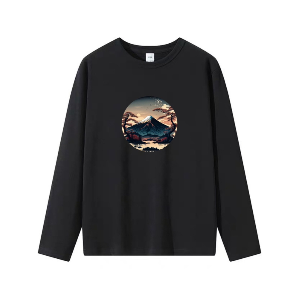 台灣現貨 100%重磅純棉 風景印花 古色古香山巒湖樹木 短袖t恤 長袖 兒童 情侶 團體 班服 社團 不撞衫-細節圖4