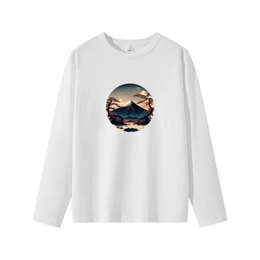 台灣現貨 100%重磅純棉 風景印花 古色古香山巒湖樹木 短袖t恤 長袖 兒童 情侶 團體 班服 社團 不撞衫-細節圖5