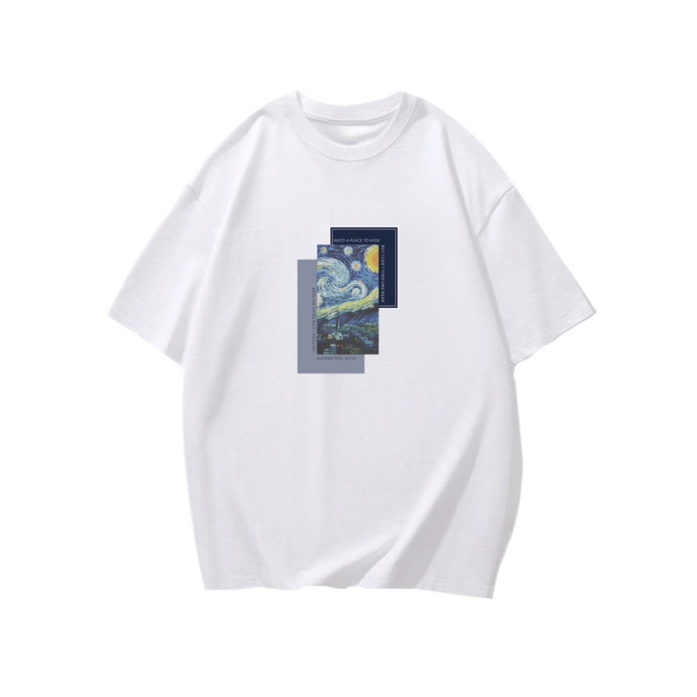 台灣現貨 100%重磅純棉 油畫藝術字母印花 短袖t恤 長袖 兒童 情侶 團體 文青 家族 班服 社團 才藝-細節圖2