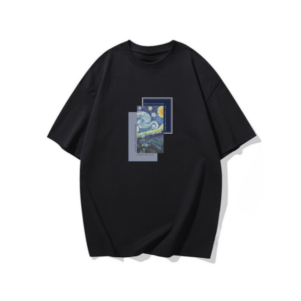 台灣現貨 100%重磅純棉 油畫藝術字母印花 短袖t恤 長袖 兒童 情侶 團體 文青 家族 班服 社團 才藝-細節圖3