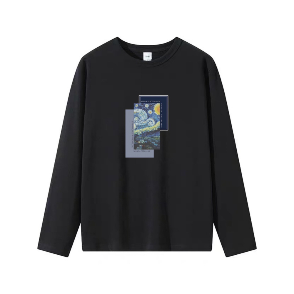 台灣現貨 100%重磅純棉 油畫藝術字母印花 短袖t恤 長袖 兒童 情侶 團體 文青 家族 班服 社團 才藝-細節圖4