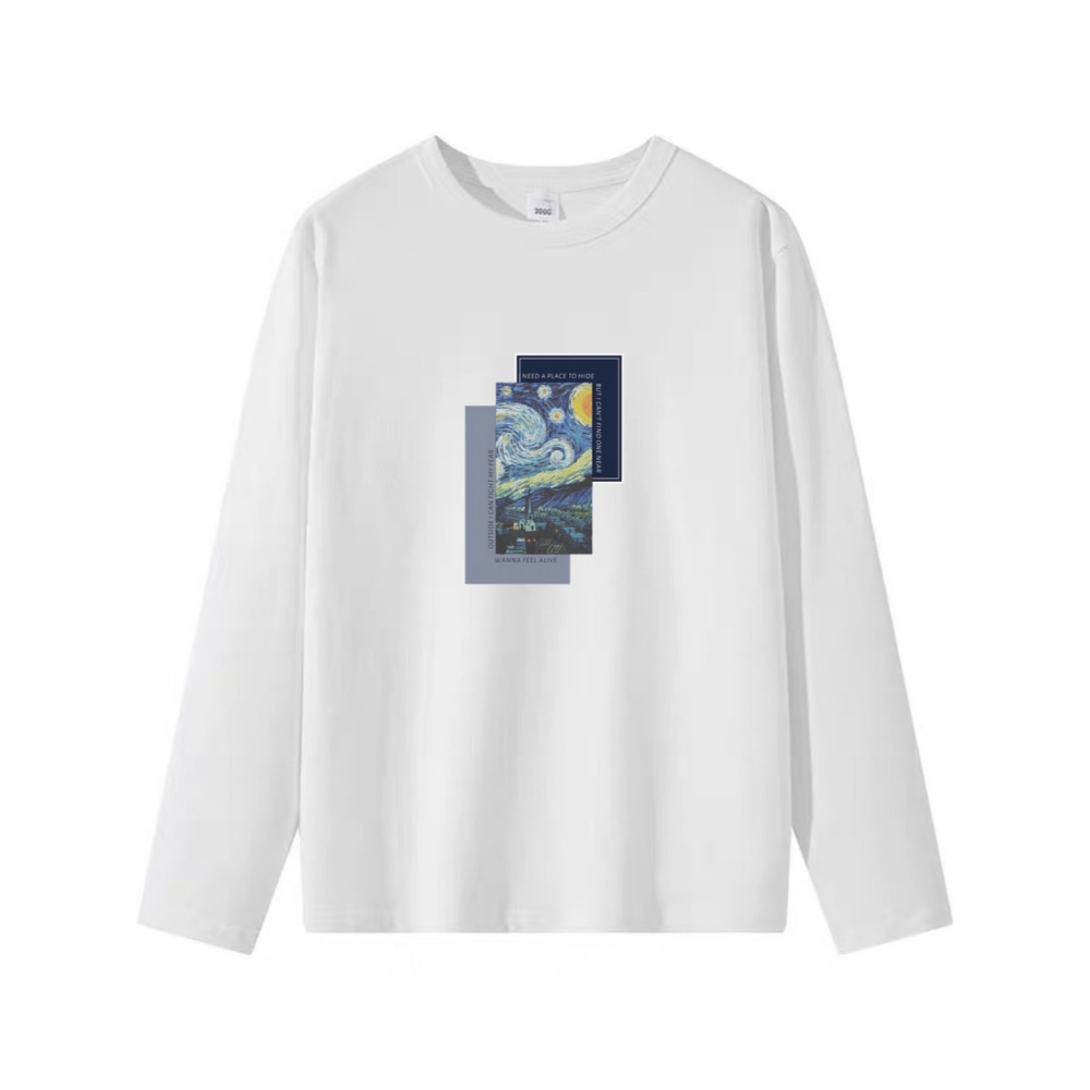 台灣現貨 100%重磅純棉 油畫藝術字母印花 短袖t恤 長袖 兒童 情侶 團體 文青 家族 班服 社團 才藝-細節圖5