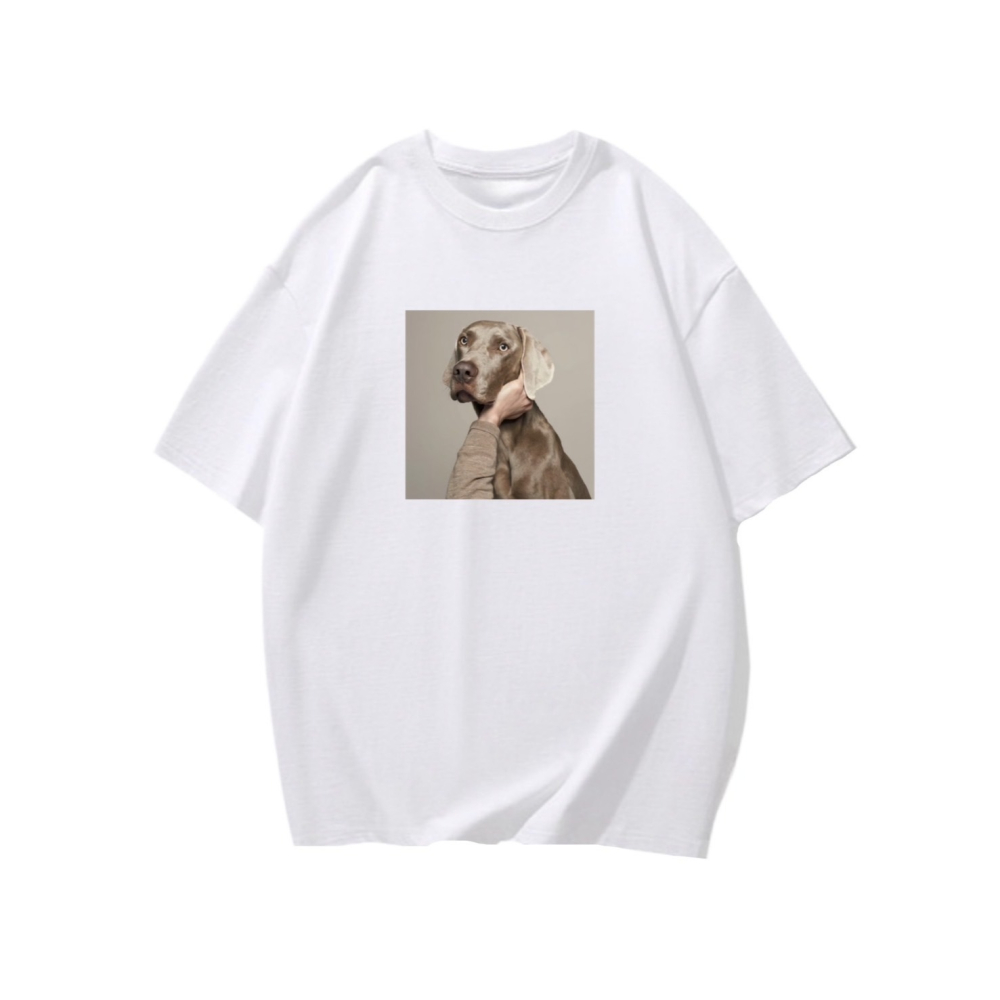 台灣現貨 100%重磅純棉 威瑪犬 最近脖子有點酸 狗狗趣味印花 短袖t恤 長袖 兒童 情侶 團體 親子裝上衣-細節圖2