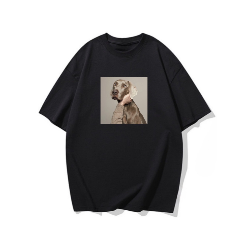 台灣現貨 100%重磅純棉 威瑪犬 最近脖子有點酸 狗狗趣味印花 短袖t恤 長袖 兒童 情侶 團體 親子裝上衣-細節圖3