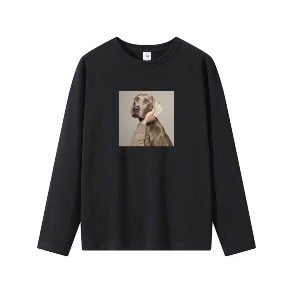 台灣現貨 100%重磅純棉 威瑪犬 最近脖子有點酸 狗狗趣味印花 短袖t恤 長袖 兒童 情侶 團體 親子裝上衣-細節圖4