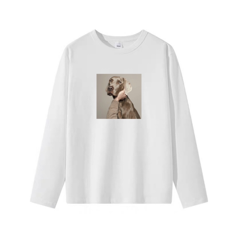 台灣現貨 100%重磅純棉 威瑪犬 最近脖子有點酸 狗狗趣味印花 短袖t恤 長袖 兒童 情侶 團體 親子裝上衣-細節圖5