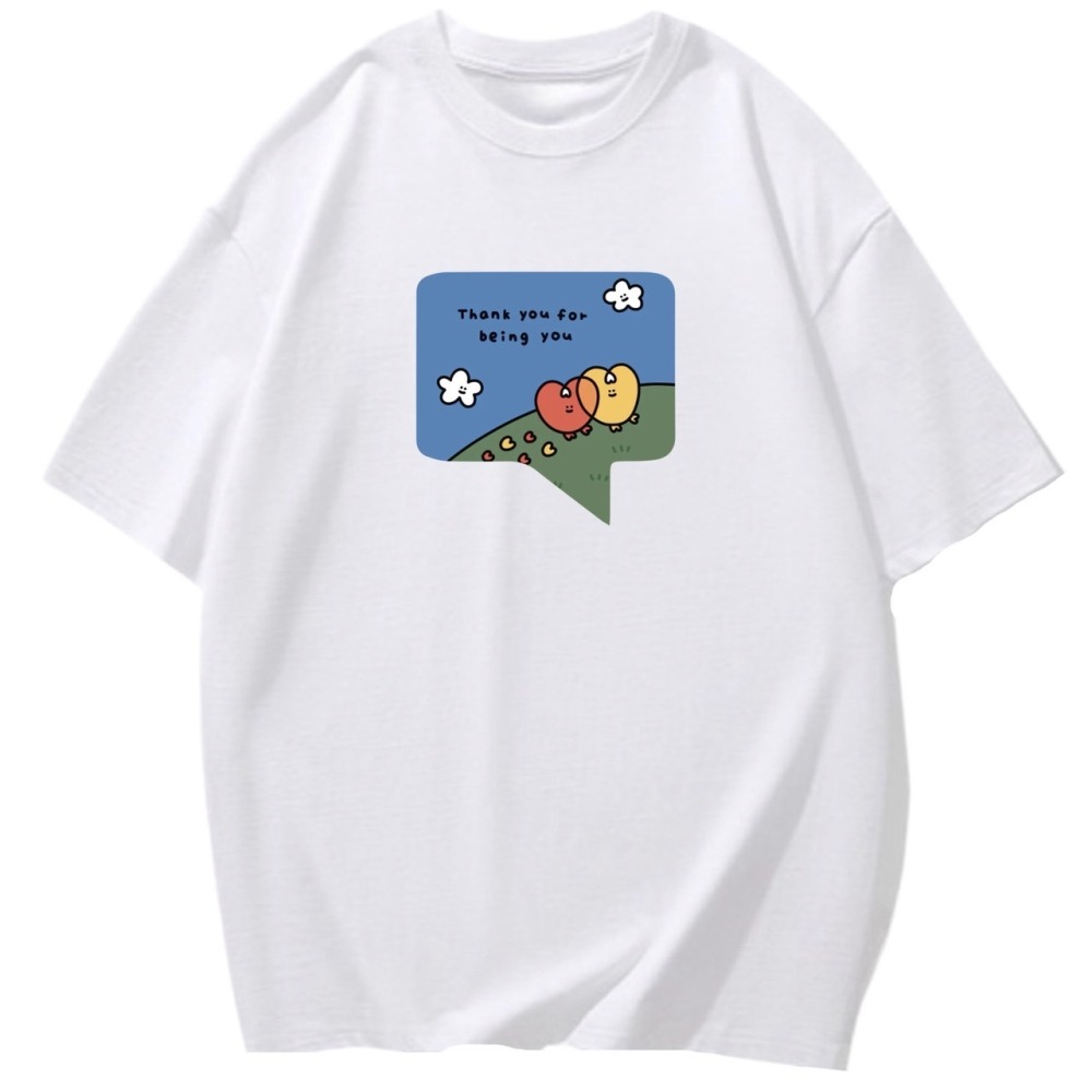 台灣現貨 100%重磅純棉 Thank you for being you 可愛塗鴉印花 短袖 長袖 兒童t恤-細節圖2