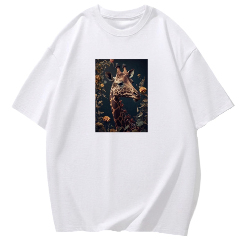 台灣現貨 100%重磅純棉 長頸鹿花朵 動物印花 短袖t恤 長袖 兒童 情侶 親子裝 大自然 團體 班服 社團-細節圖2