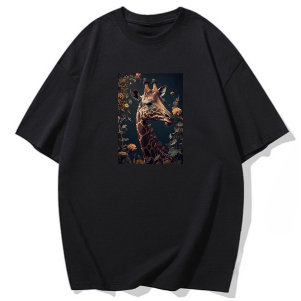 台灣現貨 100%重磅純棉 長頸鹿花朵 動物印花 短袖t恤 長袖 兒童 情侶 親子裝 大自然 團體 班服 社團-細節圖3