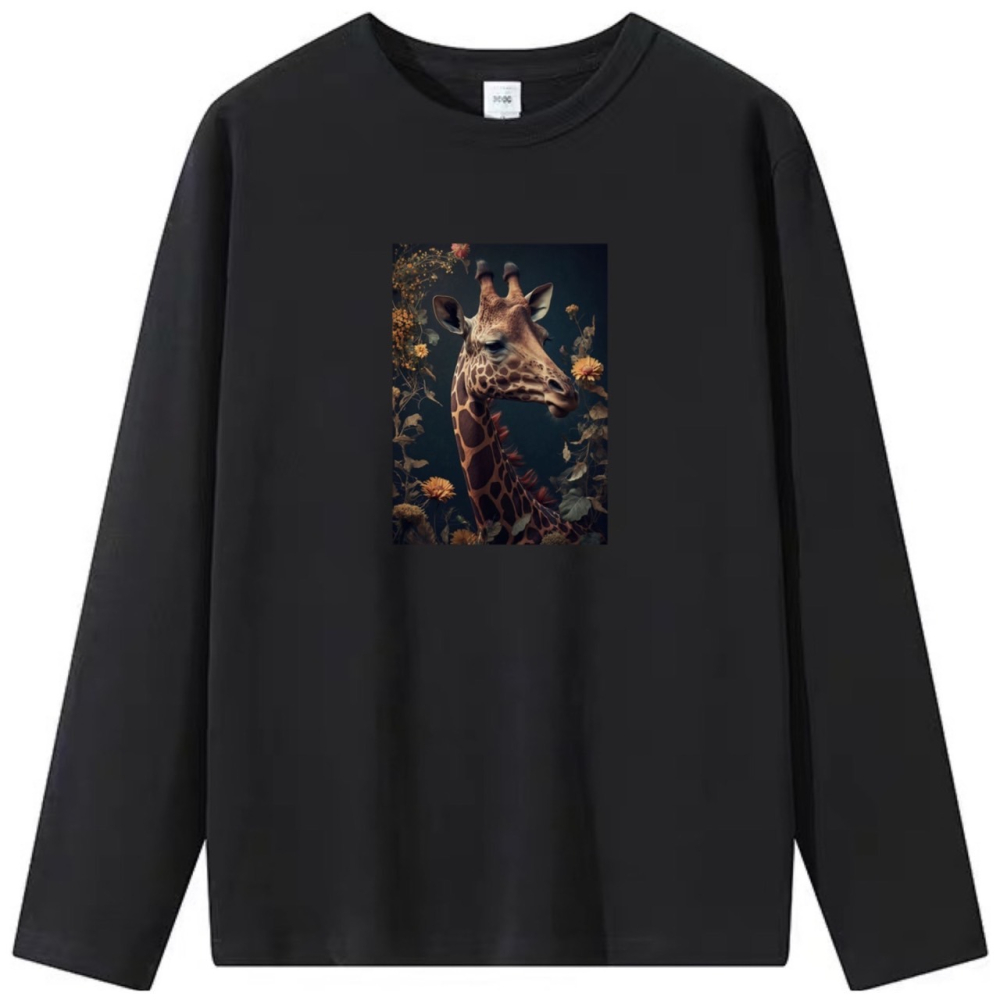 台灣現貨 100%重磅純棉 長頸鹿花朵 動物印花 短袖t恤 長袖 兒童 情侶 親子裝 大自然 團體 班服 社團-細節圖4