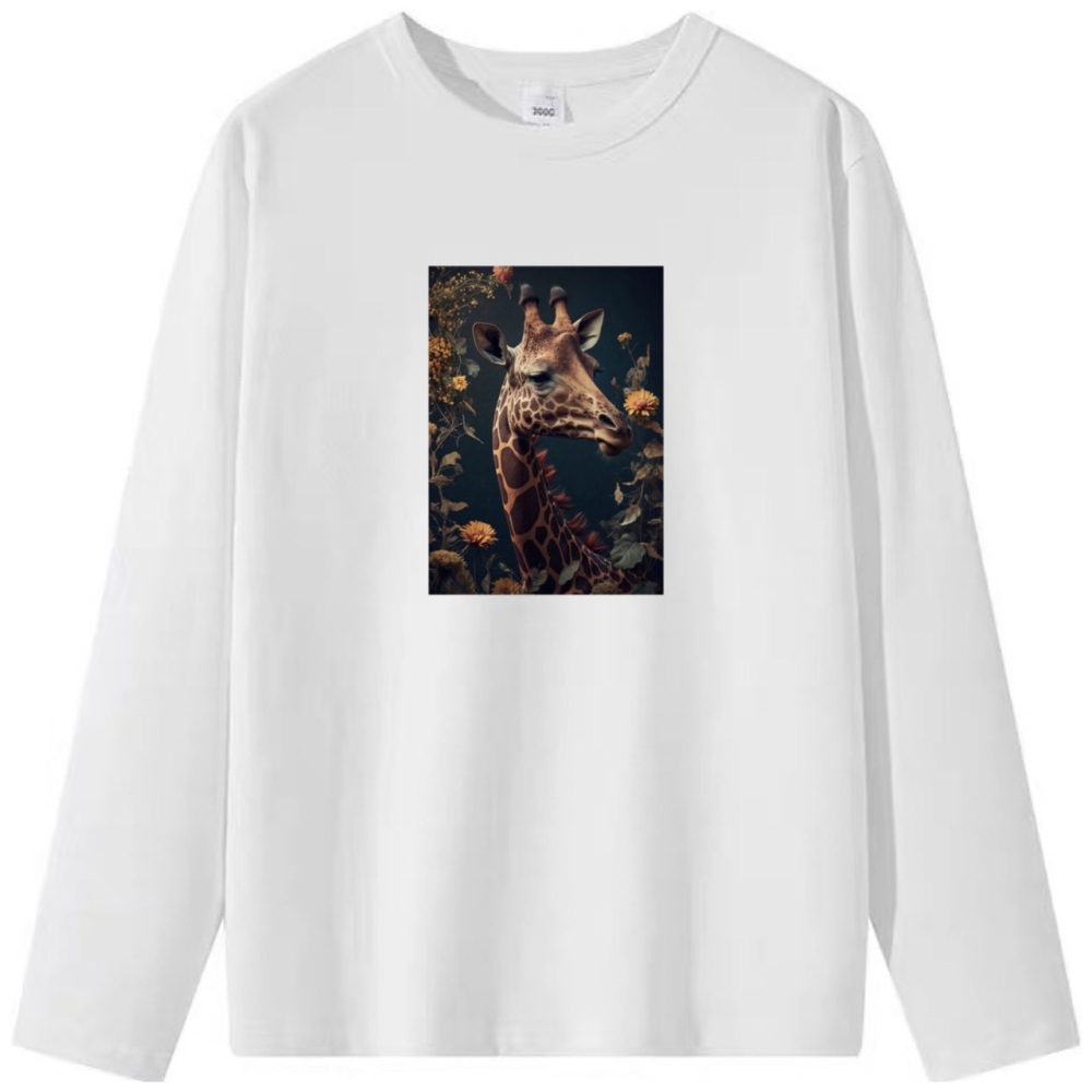 台灣現貨 100%重磅純棉 長頸鹿花朵 動物印花 短袖t恤 長袖 兒童 情侶 親子裝 大自然 團體 班服 社團-細節圖5